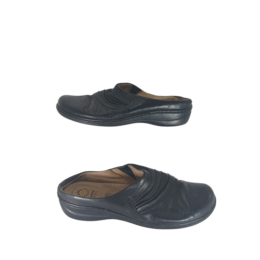 Earth Spirit Ellie Leather Mules Size 9 Black Pleated Comfort Clogs Z755